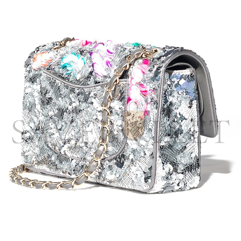 CHANEL CLASSIC 11.12 HANDBAG EMBROIDERED SATIN, SEQUINS, GLASS PEARLS A01112 (25.5*15.5*6.5cm)